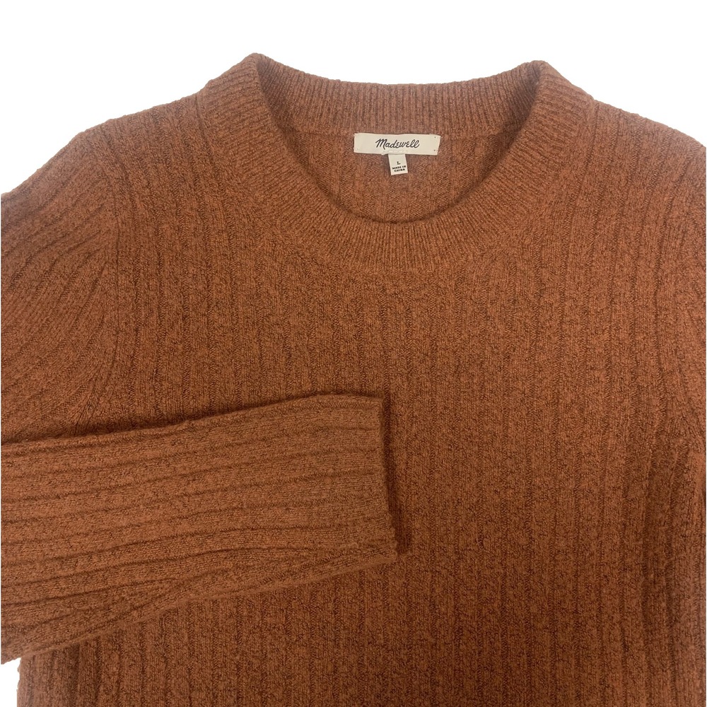 Madewell Cropped Sweater Women’s Large Rust Orange Wool Blend Ribbed Knit